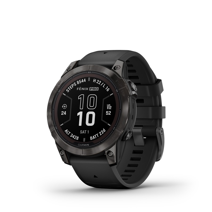 Garmin FENIX 7 PRO SAPPHIRE SOLAR, szürke DLC titánium, fekete szilikon szíjjal