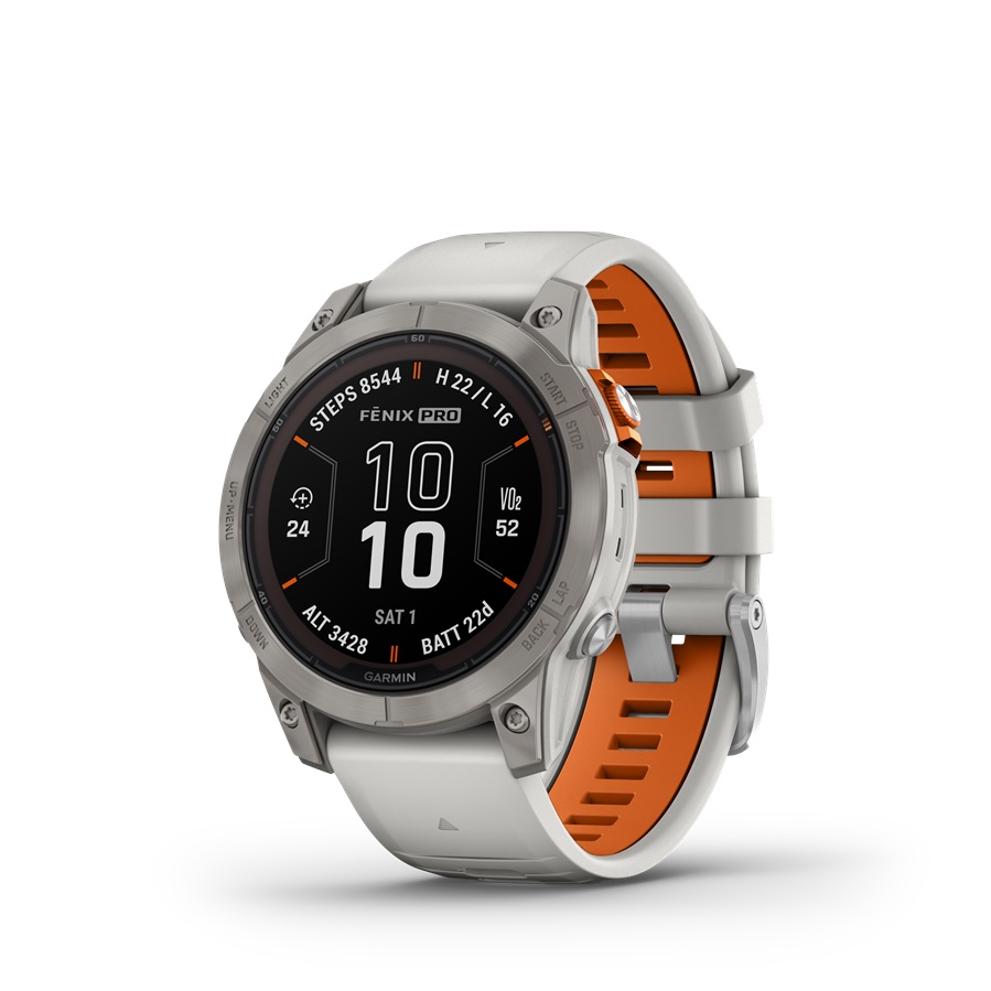 Garmin FENIX 7 PRO SAPPHIRE SOLAR, titánium, ködszürke-narancs színű szilikon szíjjal