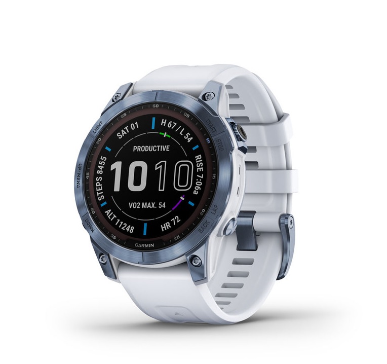 Garmin fenix 7 Solar Sapphire ásványkék titánium homokkő színű szilikon szíjjal