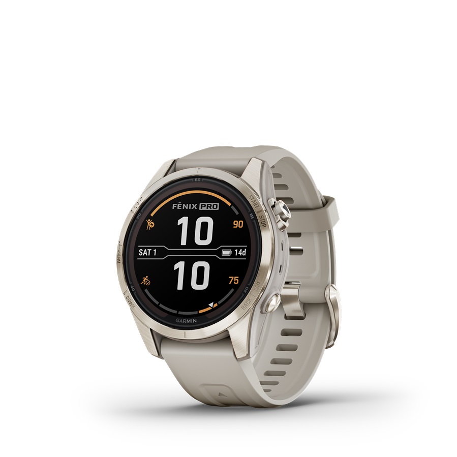 Garmin fenix 7S Pro sapphire solar, krémarany, homokkő színű szilikon szíjjal