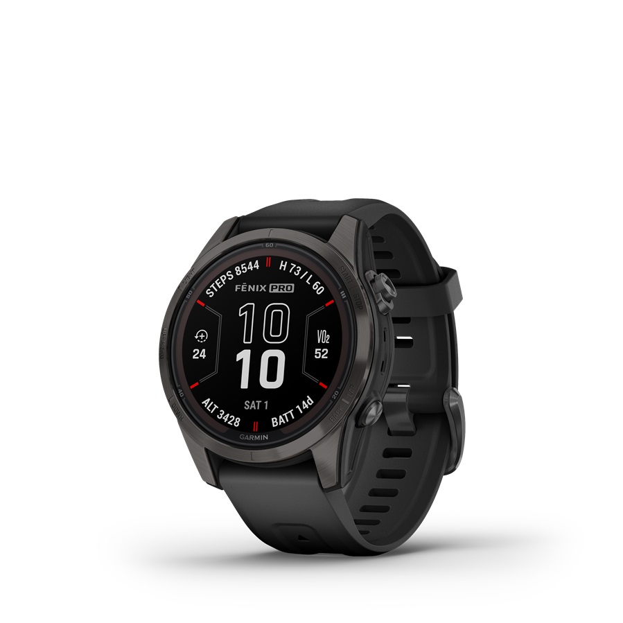Garmin fenix 7S Pro sapphire solar, szürke DLC titánium, fekete szilikon szíjjal