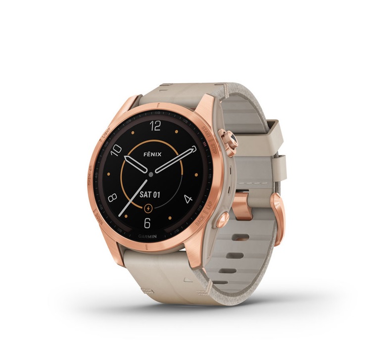 Garmin fenix 7S Solar Sapphire rose gold titánium mészkő színű bőr szíjjal