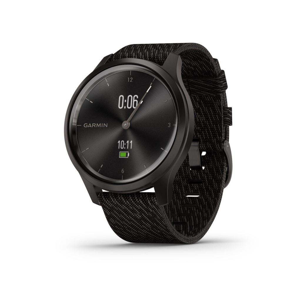 Garmin vivomove Style fekete bors fekete nylon szíjjal, szürke csattal